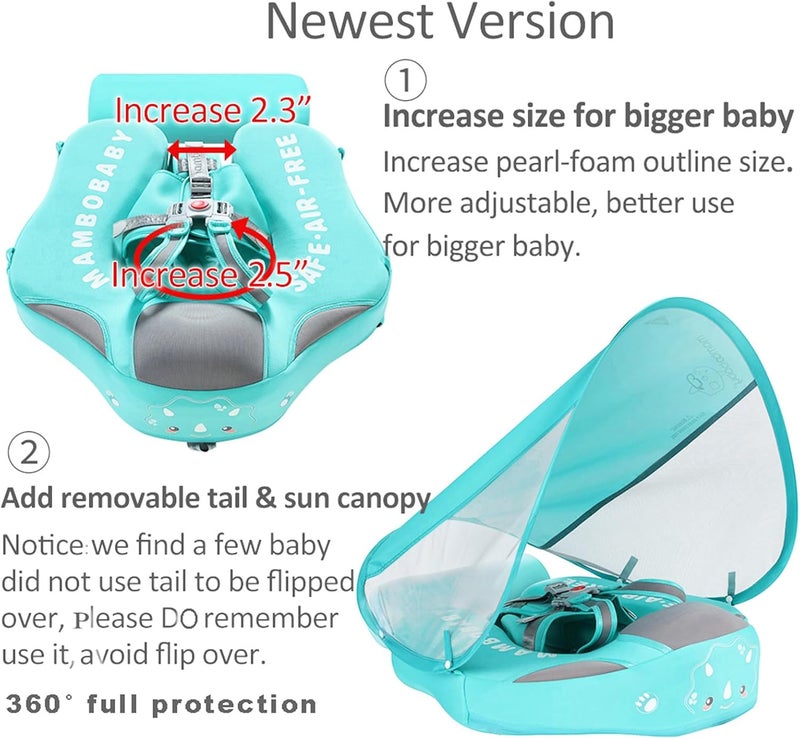 V Convey Mambobaby Float with Canopy and Tail New Upgraded Non-Inflatable Baby Pool Float Mambo Float Swim Trainer Solid Infant Swim Float Adjustable Pearl Foam Baby Swim Ring - Image 3