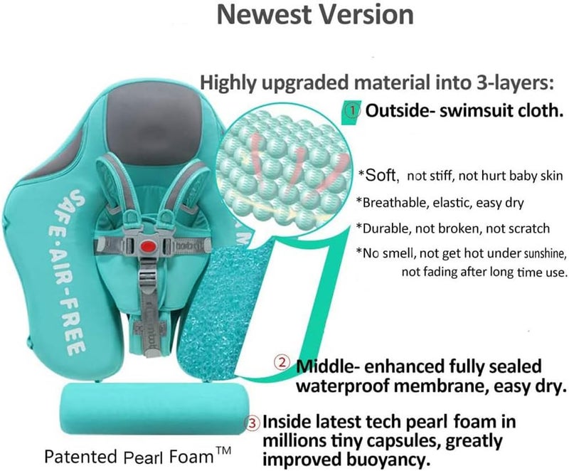 V Convey Mambobaby Float with Canopy and Tail New Upgraded Non-Inflatable Baby Pool Float Mambo Float Swim Trainer Solid Infant Swim Float Adjustable Pearl Foam Baby Swim Ring - Image 2