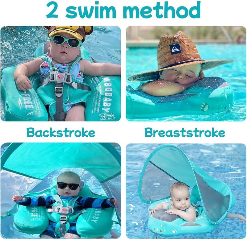V Convey Mambobaby Float with Canopy and Tail New Upgraded Non-Inflatable Baby Pool Float Mambo Float Swim Trainer Solid Infant Swim Float Adjustable Pearl Foam Baby Swim Ring - Image 4