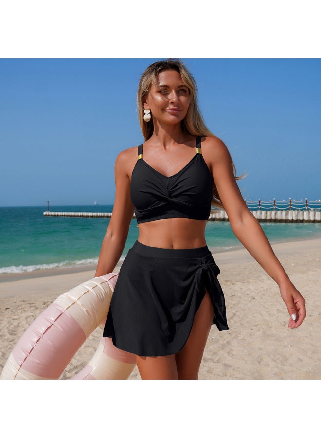 European And American Women's Two-piece Swimsuit Bikini Solid Color High-waist Trade Ready Stock