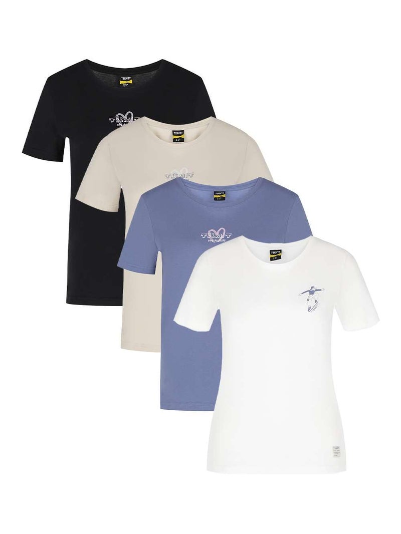 Termit Women's 4-Pack Graphic T-Shirts – Slim Fit, Soft Cotton, Breathable Fabric, Stylish Streetwear, Comfortable & Versatile for Everyday Wear - Image 1