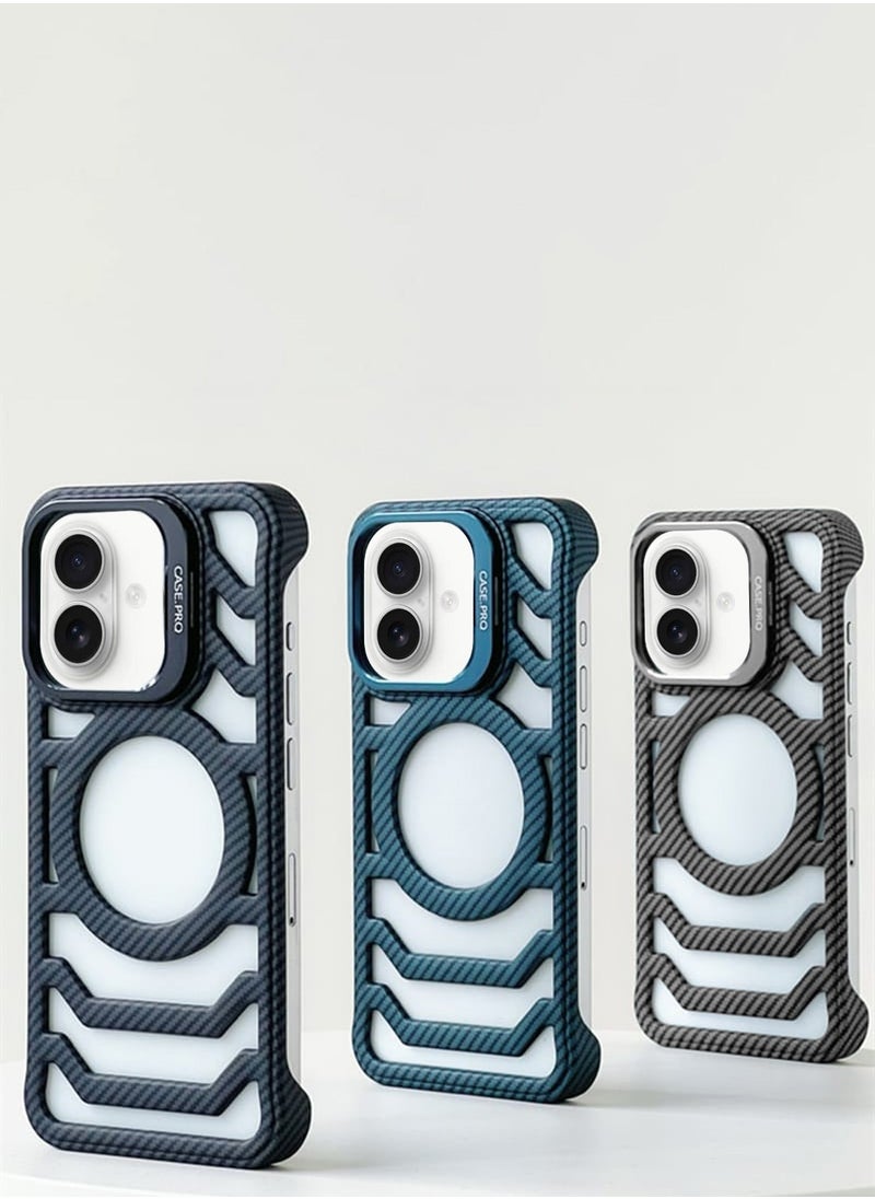 Techie - Apple iPhone 16 Case Pro series Carbon Fiber Magnetic Frameless back cover Case with Invisible Stand and Enhanced Cooling Airflow - Image 1