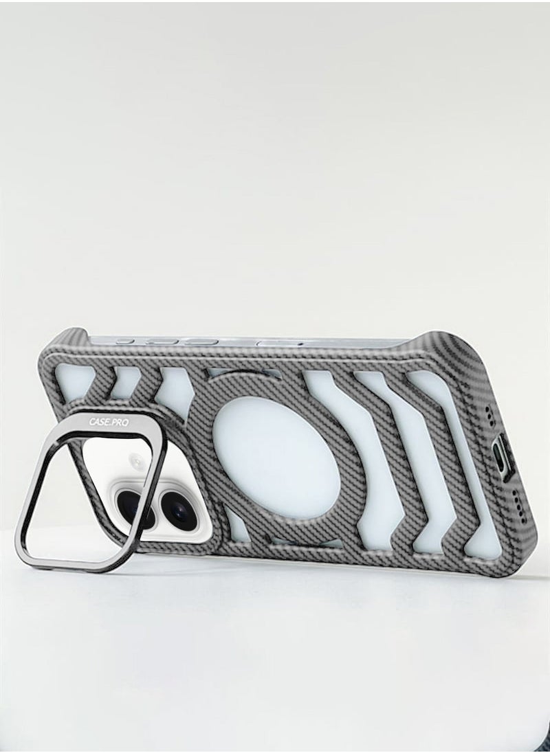 Techie - Apple iPhone 16 Case Pro series Carbon Fiber Magnetic Frameless back cover Case with Invisible Stand and Enhanced Cooling Airflow - Image 1