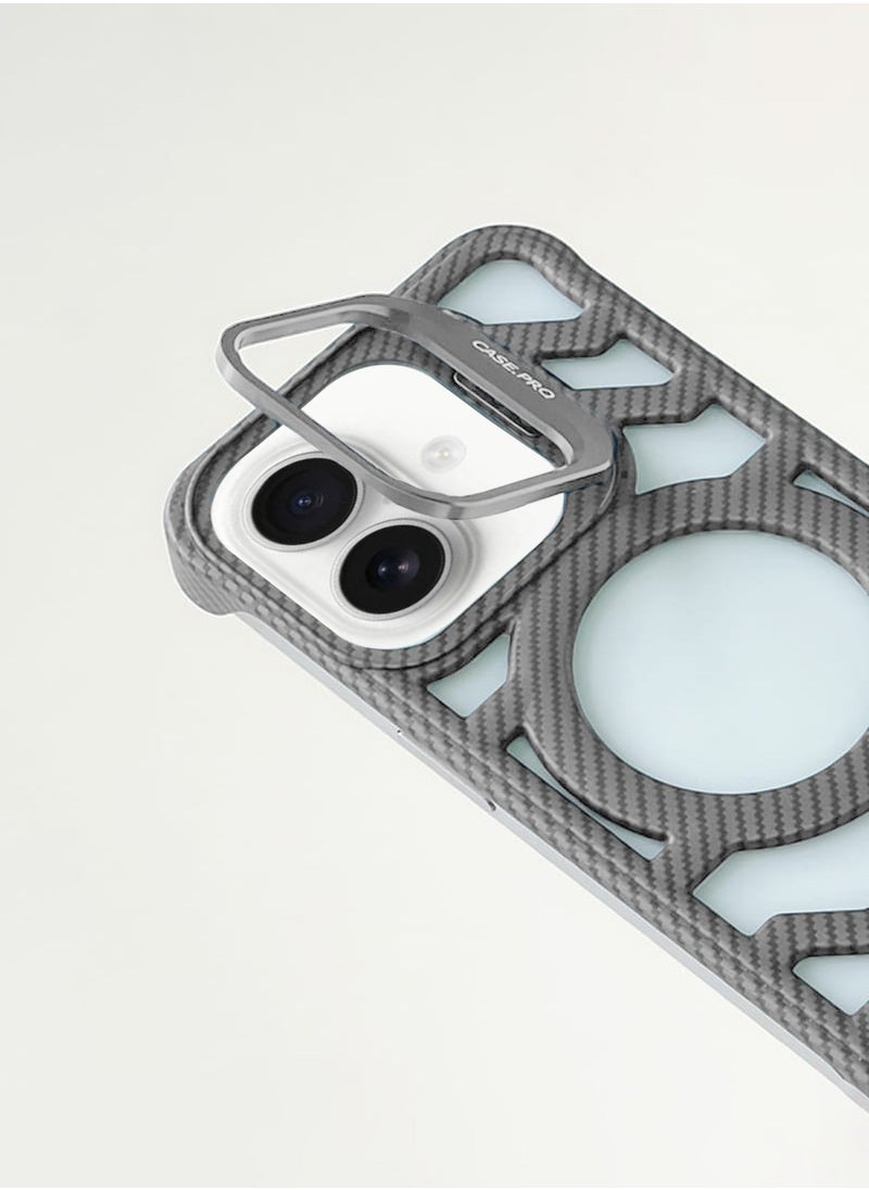 Techie - Apple iPhone 16 Case Pro series Carbon Fiber Magnetic Frameless back cover Case with Invisible Stand and Enhanced Cooling Airflow - Image 1
