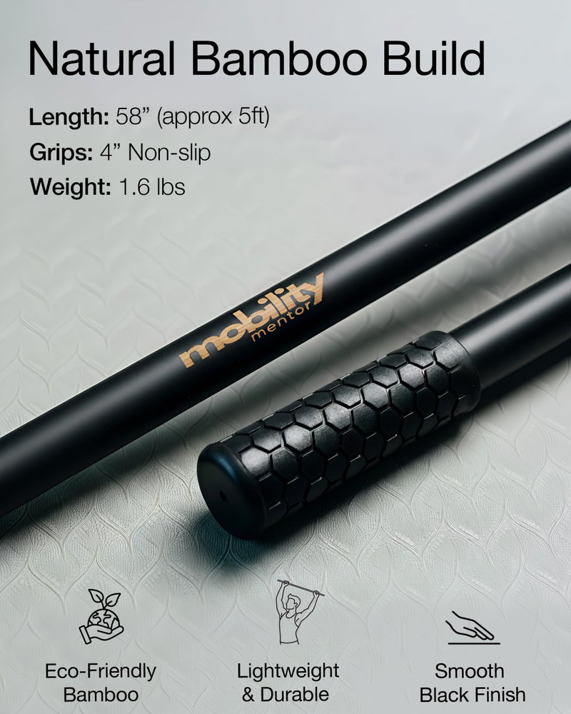 Mobility Mentor Yoga Stick - Mobility Stick - Large Bamboo Exercise Stick for Stretching - Workout Stick - Posture Corrector Stick Mobility - Yoga Bar - Stretch Stick for Fitness - Physical Therapy - Image 4