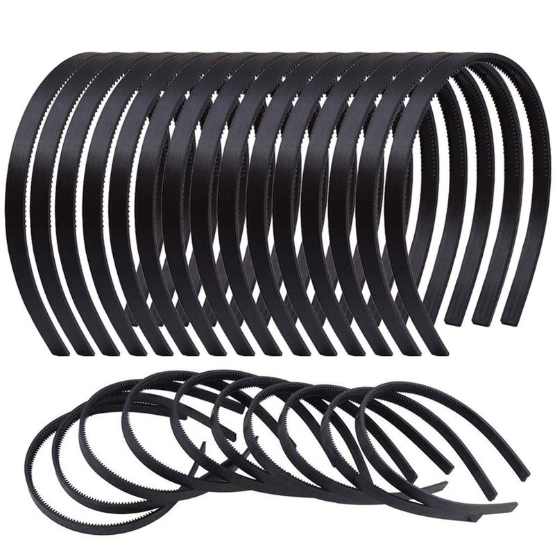 Candygirl 36pcs Black Plastic Headbands for Womens Girls Thin Plain DIY Craft Head Band Skinny Hard Hairband with Teeth Comb 251cm Width