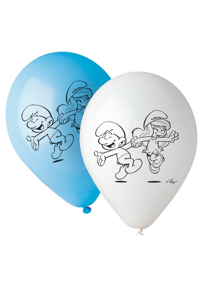 Ciao Smurfs Printed Balloons 10 Pack – Official Smurfs Party Balloons for Kids’ Birthdays & Themed Celebrations – Blue & White Latex Balloons with Fun Cartoon Design - Image 1