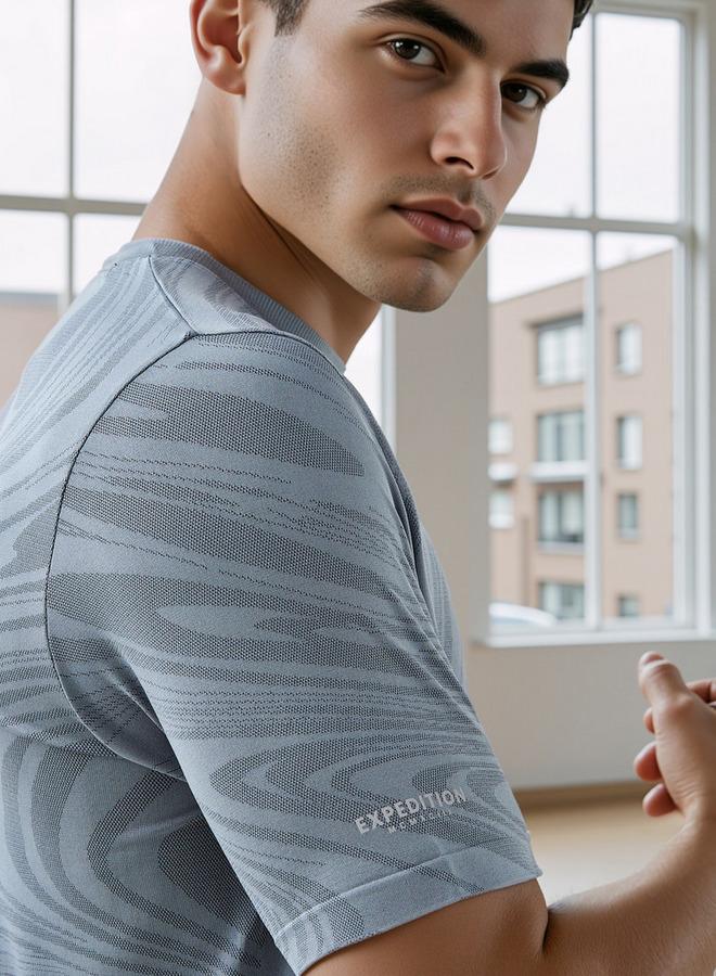 آكتف تيشيرت جاكار بياقة دائرية - Image 4