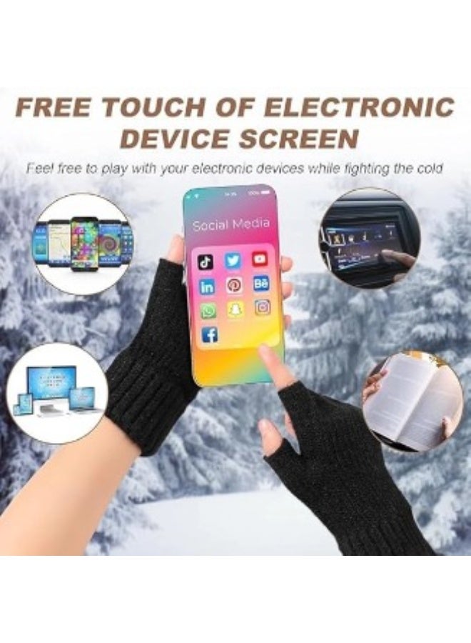 Fingerless Gloves for Women - Winter Gloves Men Warm Stretch Knit Cold Weather - Image 3