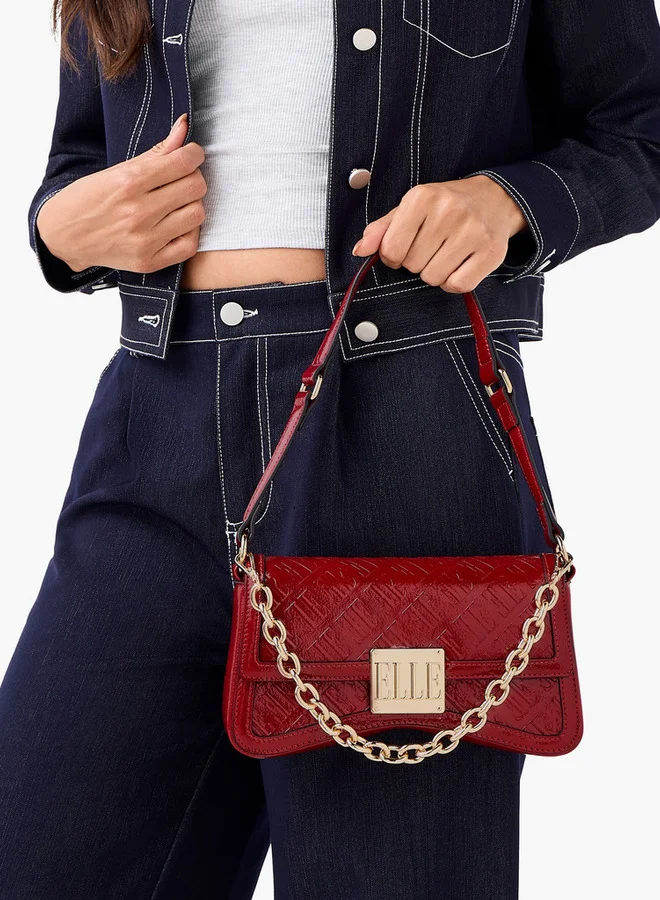 ELLE Monogram Embossed Shoulder Bag with Button Closure