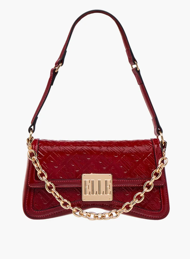 ELLE Monogram Embossed Shoulder Bag with Button Closure