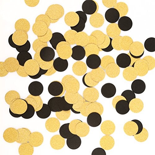 Weven Glitter Gold Black Confetti Circle Dots Confetti for Party Decorations 12 in Diameter Pack of 200 - Image 1