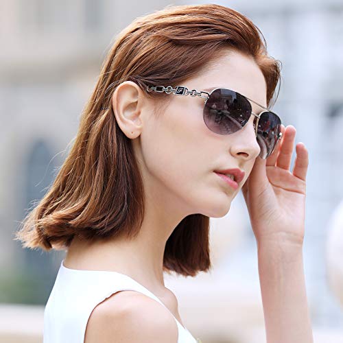 FENCHI Classic Aviator Sunglasses for Women Mirrored Lens Chain Arms Half Rim Metal Frame Sun Glasses UV 400 Protection 60mm - Image 5