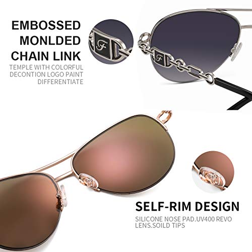 FENCHI Classic Aviator Sunglasses for Women Mirrored Lens Chain Arms Half Rim Metal Frame Sun Glasses UV 400 Protection 60mm - Image 4