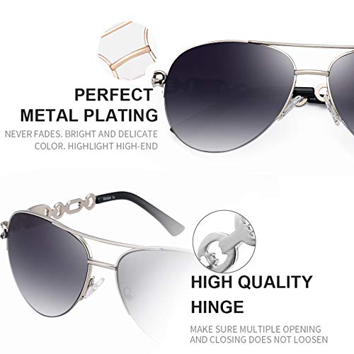 FENCHI Classic Aviator Sunglasses for Women Mirrored Lens Chain Arms Half Rim Metal Frame Sun Glasses UV 400 Protection 60mm - Image 3