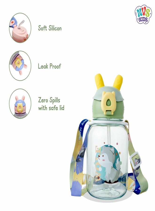 NVS KIDS Baby Sipper Bottle Leak Proof Green Bottle Dust Free Cover 640ml Capacity Kids Sippy Cup with Soft Silicone Spout BPA Free Straw and Additional Belt Sipper for Infant - Image 3