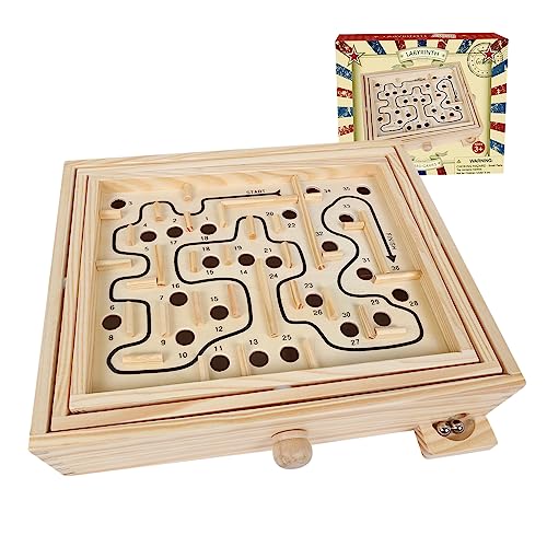 GOTHINK Wooden Labyrinth Game Mable Ball Tilt Maze Board GameTable Balance Game and Toy for Kids and Adults - Image 1
