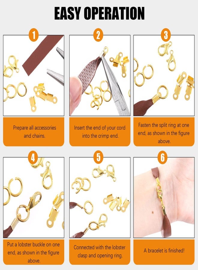 Rustark 1521Pcs Fold Over Cord End Jewelry Findings Kit with Open Jump Rings Lobster Claw Clasps Pliers Tool Assortment for DIY Jewelry Making - Image 5
