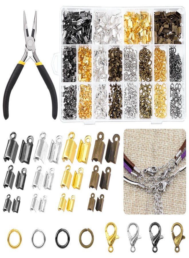 Rustark 1521Pcs Fold Over Cord End Jewelry Findings Kit with Open Jump Rings Lobster Claw Clasps Pliers Tool Assortment for DIY Jewelry Making - Image 1