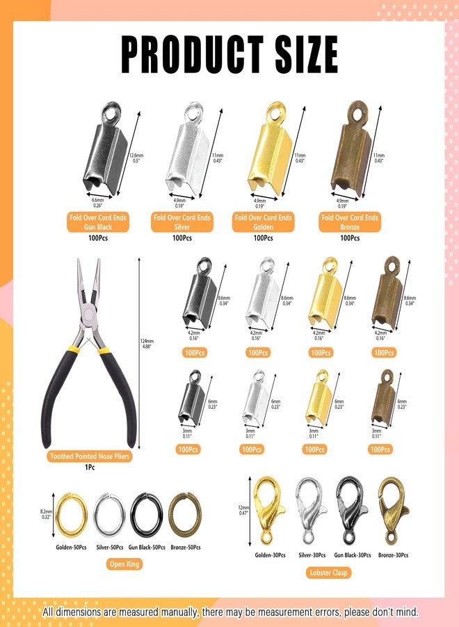 Rustark 1521Pcs Fold Over Cord End Jewelry Findings Kit with Open Jump Rings Lobster Claw Clasps Pliers Tool Assortment for DIY Jewelry Making - Image 2