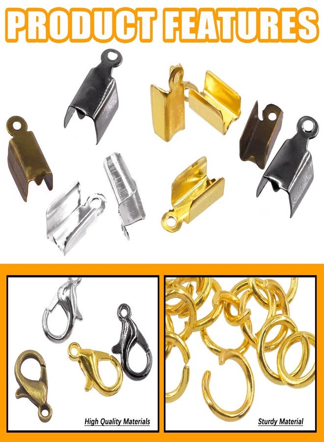 Rustark 1521Pcs Fold Over Cord End Jewelry Findings Kit with Open Jump Rings Lobster Claw Clasps Pliers Tool Assortment for DIY Jewelry Making - Image 3