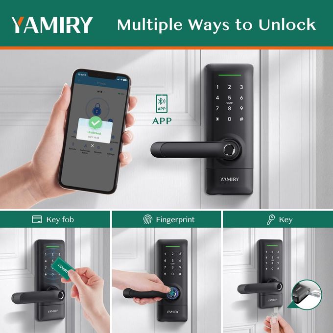Yamiry Smart Door Lock, Biometric Fingerprint, Keyless Entry, App Control, 6 Ways To Unlock, Diy Installation, Black - Image 2