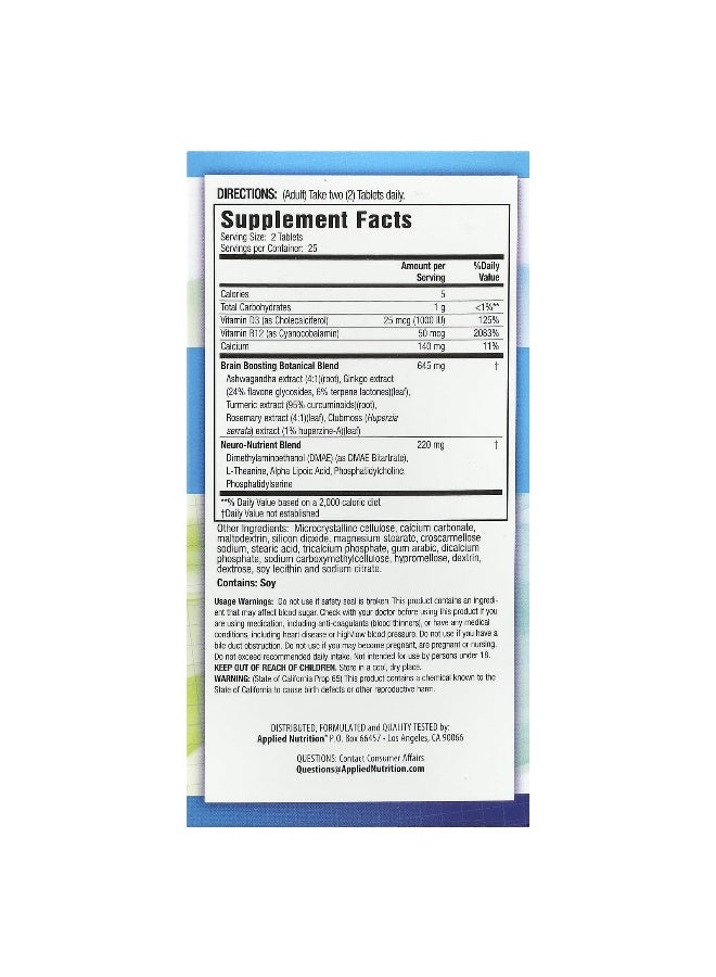 appliednutrition تغذية مطبقة، تركيبة التركيز الصحي على الدماغ طوال اليوم®، 50 قرص - Image 2