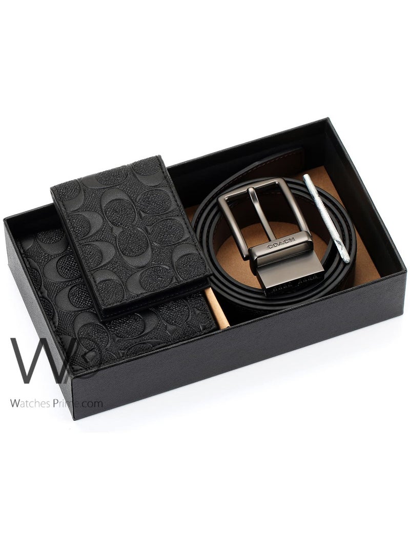 كوتش اوت ليت مجموعة هدايا محفظة وحزام وحامل بطاقات للرجال من كوتش باللون الأسود - Image 1