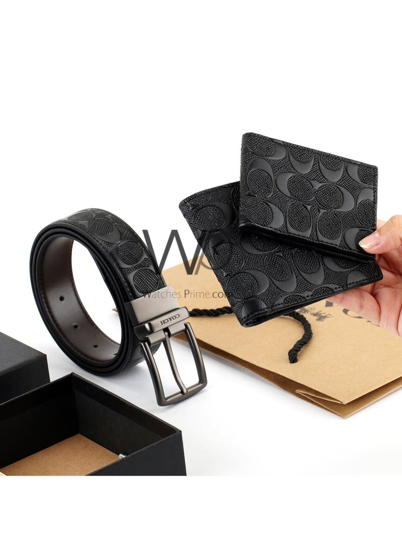 كوتش اوت ليت مجموعة هدايا محفظة وحزام وحامل بطاقات للرجال من كوتش باللون الأسود - Image 2