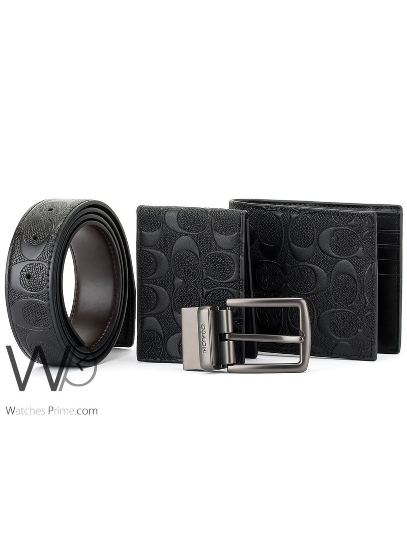 كوتش اوت ليت مجموعة هدايا محفظة وحزام وحامل بطاقات للرجال من كوتش باللون الأسود - Image 3