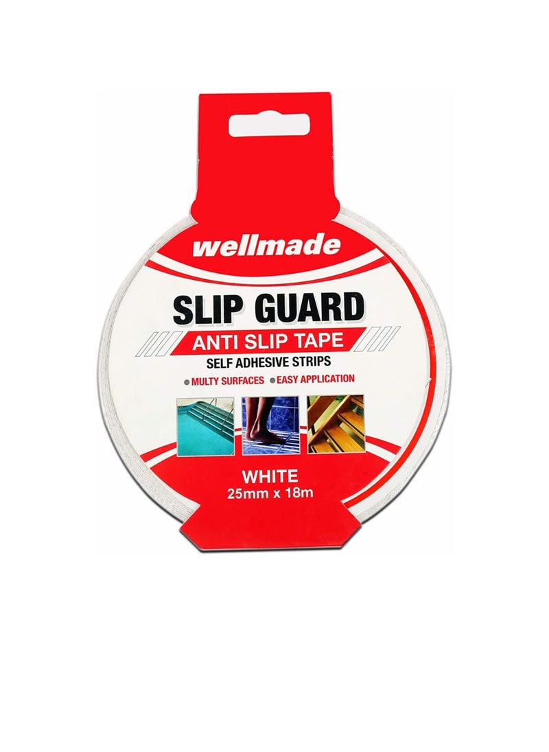 Wellmade - Wellmade Synthetic Fine Resilient Soft for Bare Feet Traction Anti Slip Skid Tapes (18m, 1in, 25mm, White) - Image 1