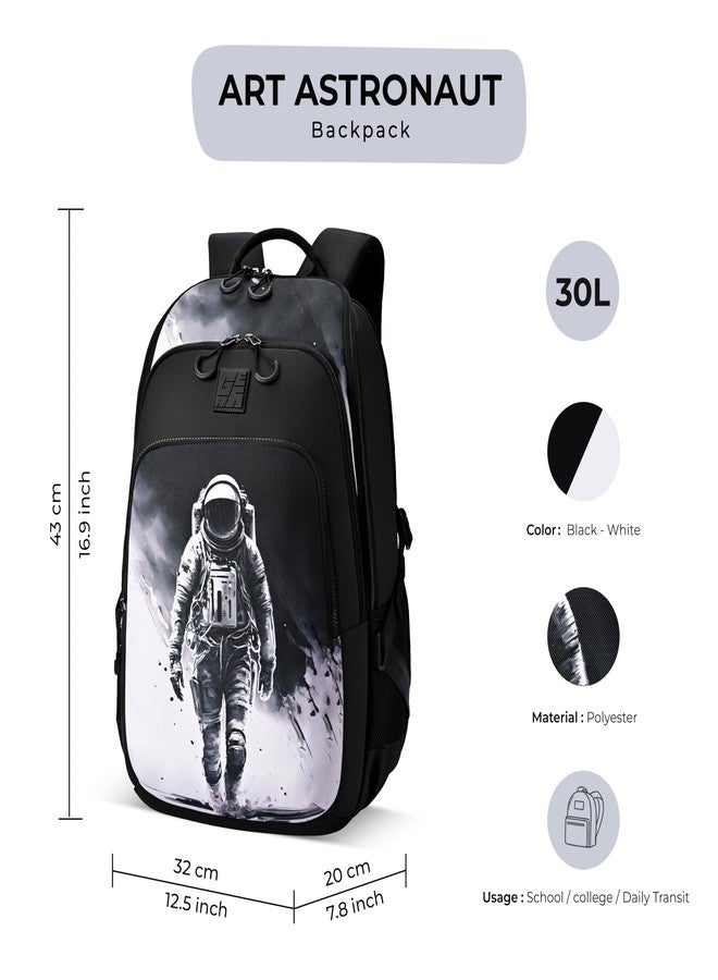 Gear Art Astronaut Backpack 17"/30L Medium Water Resistant School Bag/Casual Backpack/Daypack/Kids Bag for Boys/Girls (Black-White) - Image 2