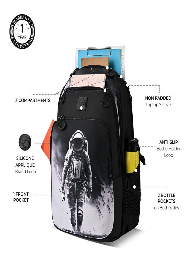 Gear Art Astronaut Backpack 17"/30L Medium Water Resistant School Bag/Casual Backpack/Daypack/Kids Bag for Boys/Girls (Black-White) - Image 4