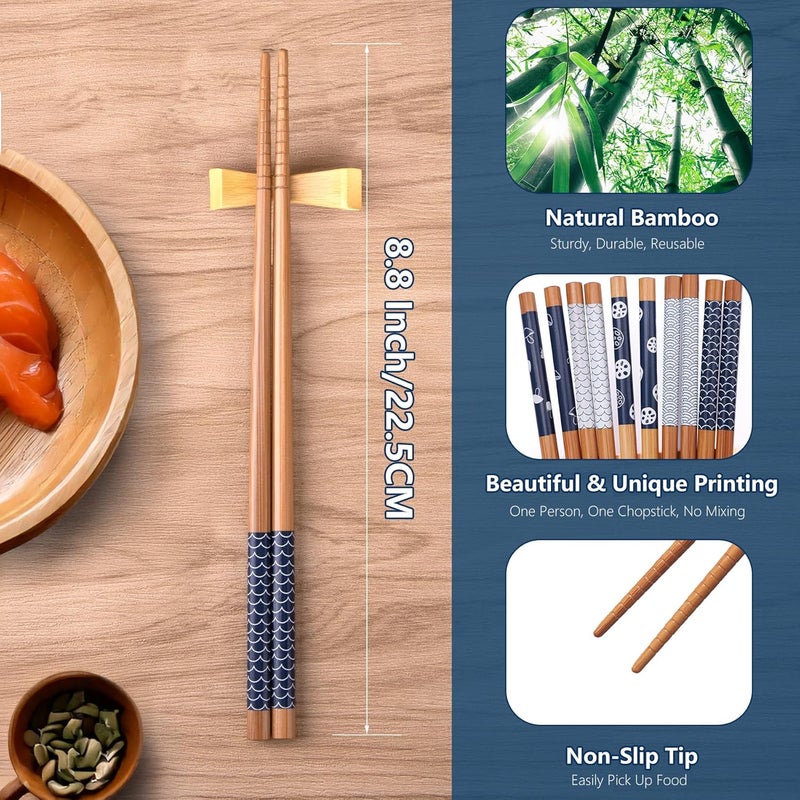 Antner 5 Pairs Bamboo Chopsticks Reusable Chop Sticks Japanese Style Bamboo Chopstick with Black Box Lightweight 8.8 Inch/22.5cm Non-Slip Chopsticks Gift Set - Image 3