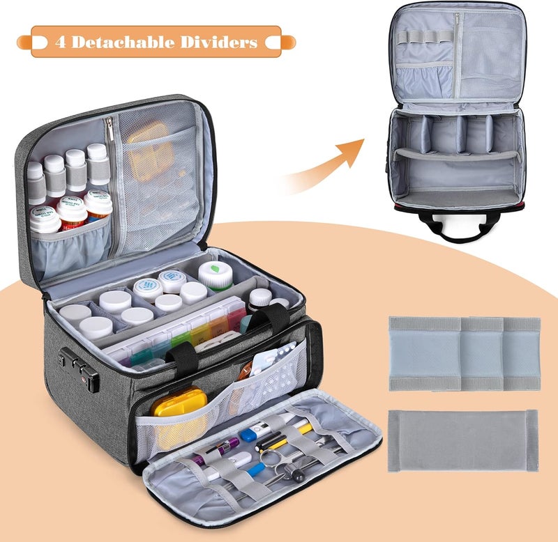 CURMIO Pill Bottle Organizer Bag with Lock Medicine Bag with Zippered Pouches for Medicine Vitamins and Medical Supplies Empty First Aid Bag for Home and Travel - Image 3