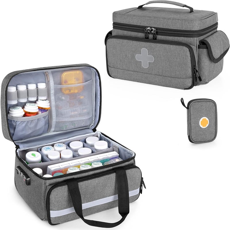 CURMIO Pill Bottle Organizer Bag with Lock Medicine Bag with Zippered Pouches for Medicine Vitamins and Medical Supplies Empty First Aid Bag for Home and Travel - Image 1