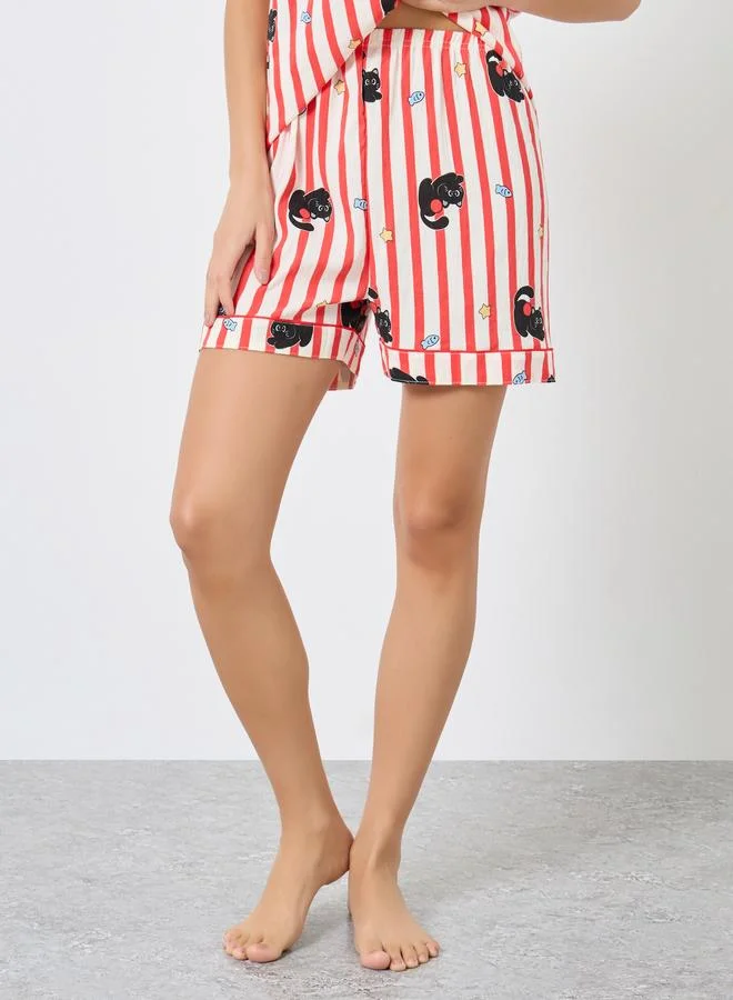 Take Two  Take Two Cat Striped Print Cotton Shirt and Shorts Set for Women | Best Price UAE