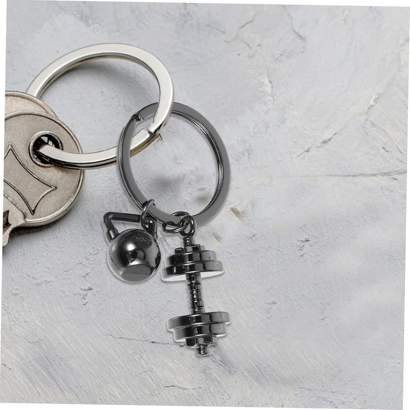 Lurrose Dumbbell Keychain Dumbbell Charm Sports Keychains Dumbbell Key Chains Bag Keychain Fitness Gym Keyring Back Keychain Workout Keychain Gym Keychain Barbell Keychain Silver Metal - Image 3