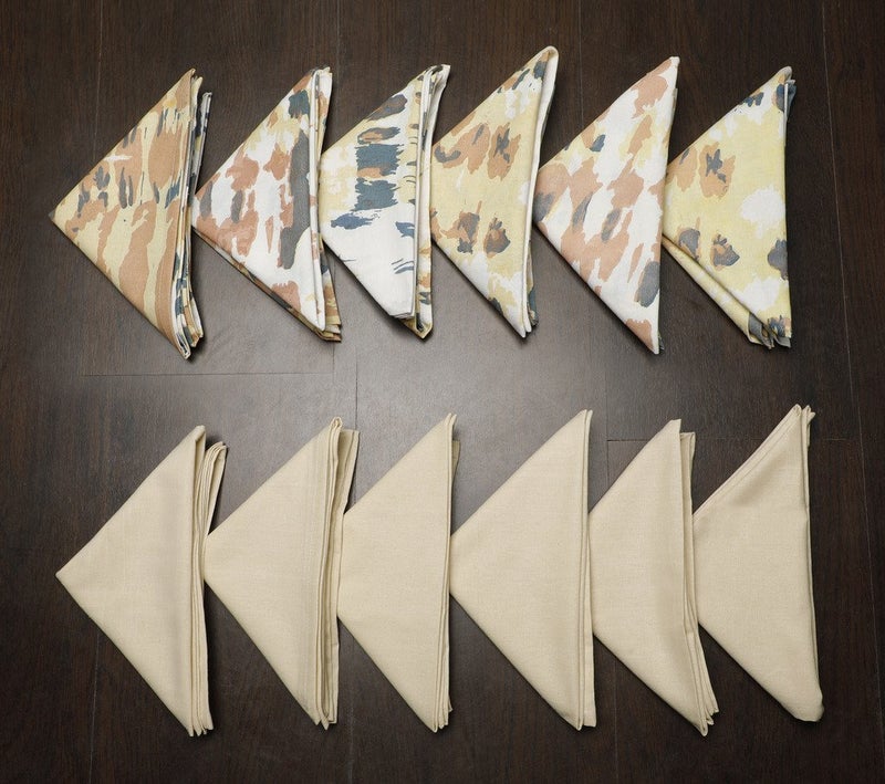 Dekor World Polyester Blend Abstract Printed Table Cover with Place Mat & Napkin - Beige, 13 Piece - Image 4