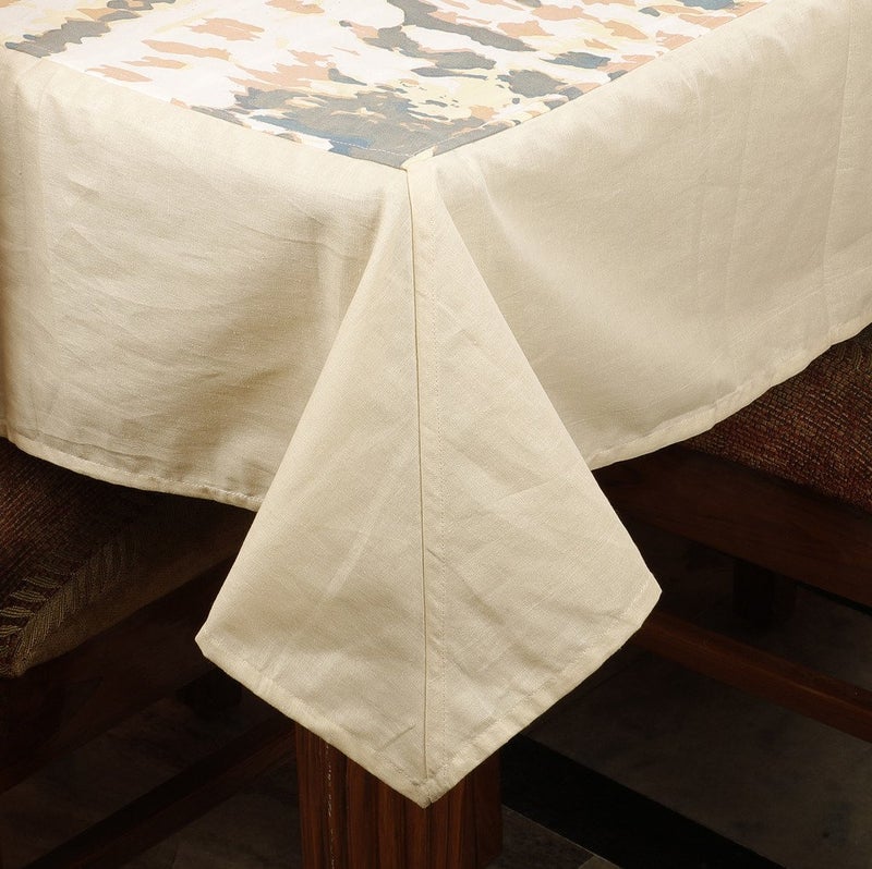 Dekor World Polyester Blend Abstract Printed Table Cover with Place Mat & Napkin - Beige, 13 Piece - Image 2