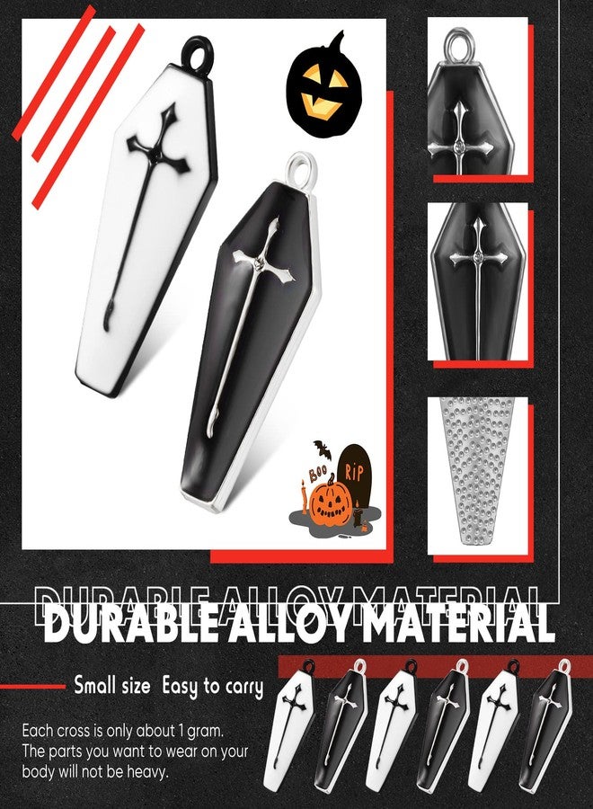 Mtlee 30 Pieces Charms for Jewelry Making Halloween Coffin Cross DIY Gothic Earring Jewelry Charms with Holes for DIY Crafts Making Halloween Party Decor(White, Black) - Image 3