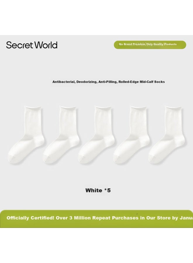 Secretworld Women's Pure Cotton Mid-calf Socks Maternity Pile Socks 10a Antibacterial Odor-resistant Seamless Spring Summer White Cotton Socks