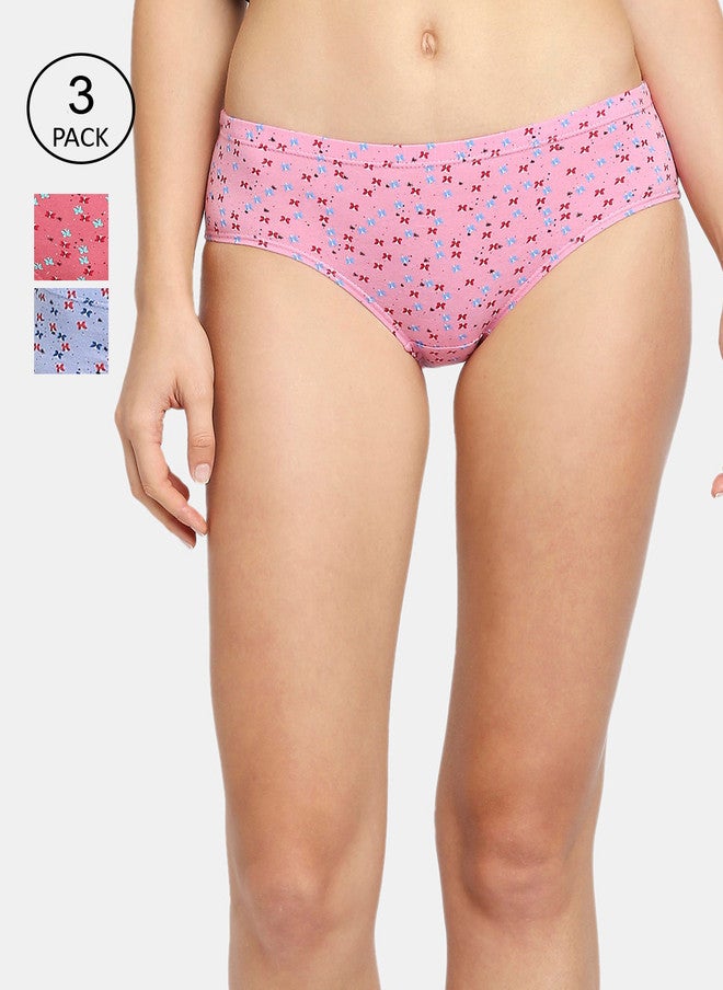 Red Rose RedRose Women Pack of 3 Floral Printed Cotton Hipster Briefs - Image 1