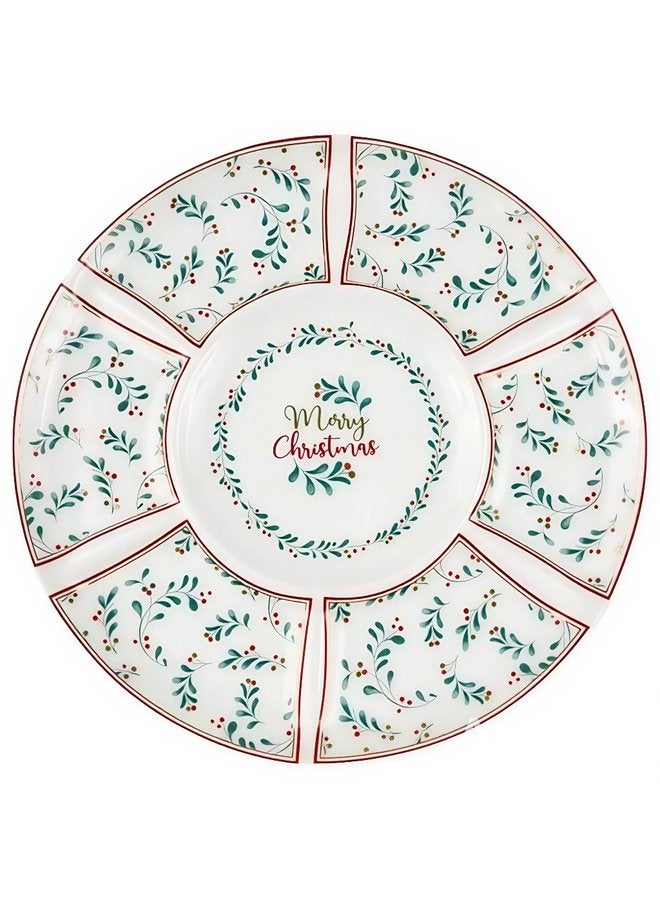 Zinnia Xmas Round 7-Section Glass Serving Dish
