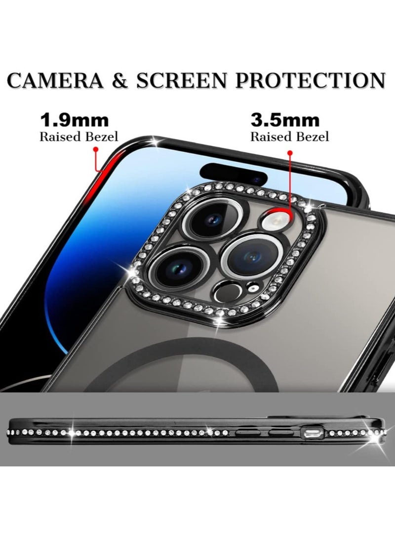 Generic - Sparkly Magnetic Glitter Case for iPhone 14 Pro Max - Luxury Clear Bumper with Diamond Plating, Full Camera Protection, MagSafe Compatible, Perfect for Women and Girls - Black - Image 1