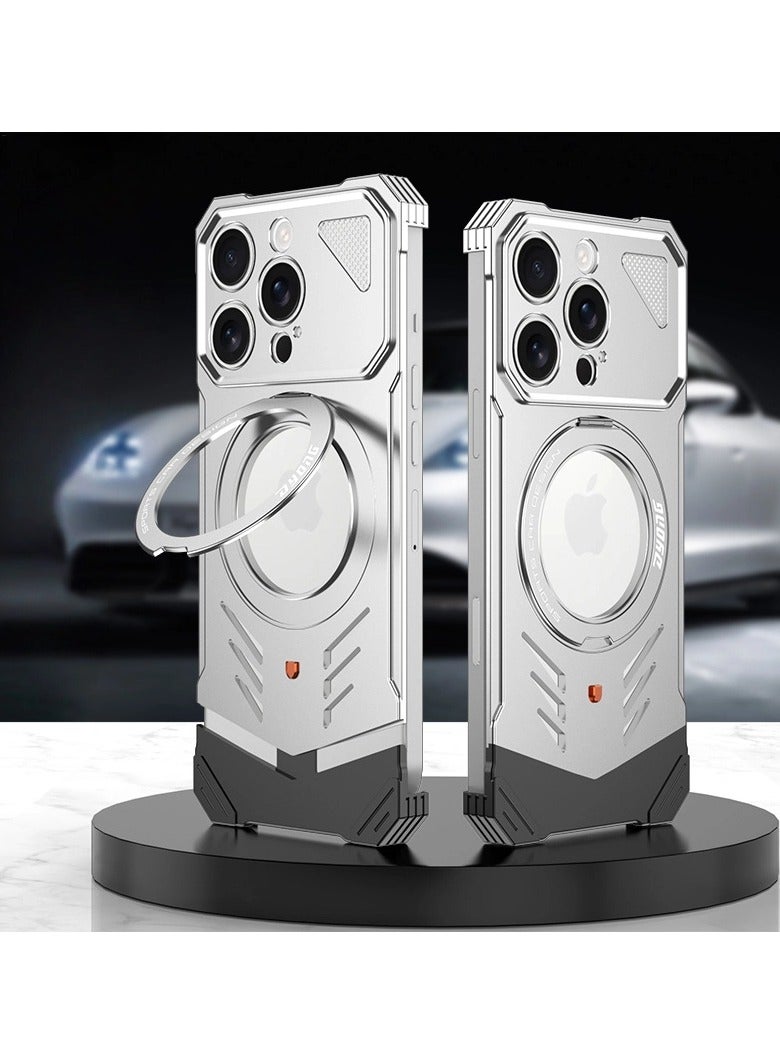 general Magnetic aluminum case compatible with IPHONE 16 PRO MAX, cool design luxury metal shock proof case compatible with Magsafe 360° rotatable bracket
