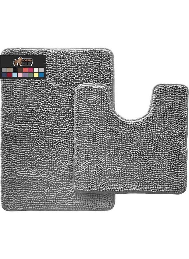 Gorilla Grip - Area Rug Set Soft Chenille 2 Piece Sets Toilet Base Mat & 30X20 Mat Absorbent Washable Mats Microfiber Dries Quickly Rugs For Home Kitchen Bath Tub Bathroom Grey - Image 1