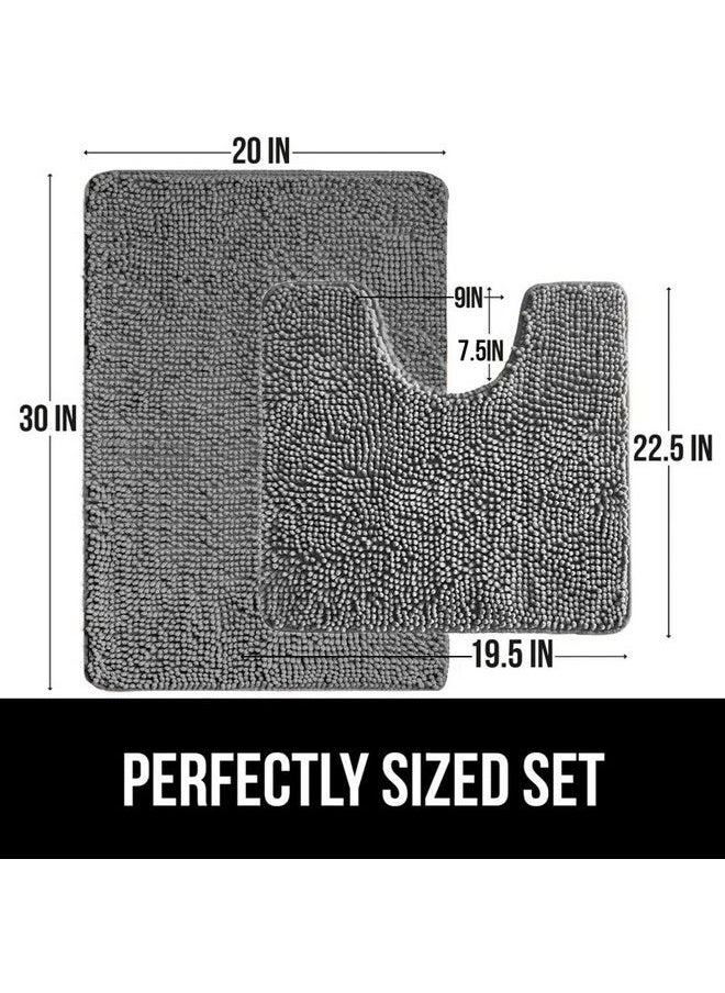 Gorilla Grip - Area Rug Set Soft Chenille 2 Piece Sets Toilet Base Mat & 30X20 Mat Absorbent Washable Mats Microfiber Dries Quickly Rugs For Home Kitchen Bath Tub Bathroom Grey - Image 1