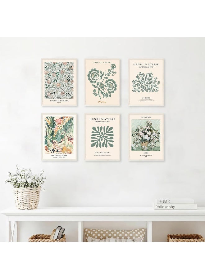 KBKBART Sage Green Wall Art Decor, Abstract Matisse Wall Art Exhibition Posters, Minimalist Flower Market Wall Art Prints, Green Canvas Matisse Paintings Pictures for Aesthetic Room, Bedroom, Living Room - Image 4