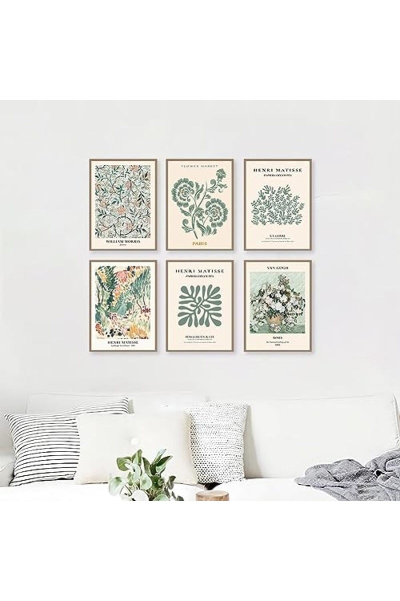 KBKBART Sage Green Wall Art Decor, Abstract Matisse Wall Art Exhibition Posters, Minimalist Flower Market Wall Art Prints, Green Canvas Matisse Paintings Pictures for Aesthetic Room, Bedroom, Living Room - Image 2